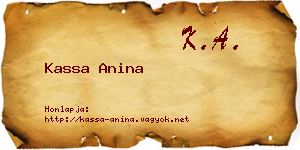 Kassa Anina névjegykártya